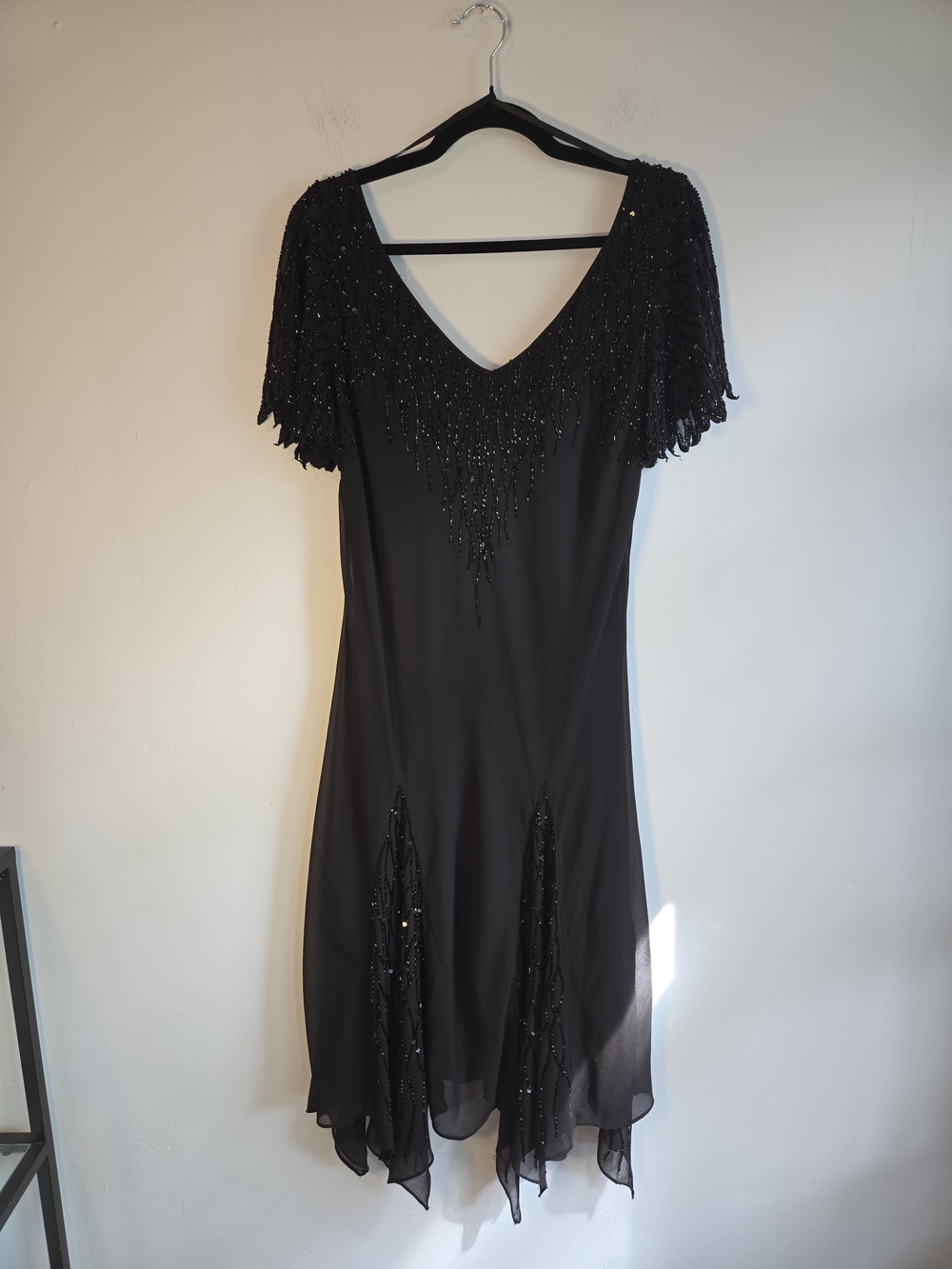 J Kara Y2K Black Beaded Handkerchief Hem Dress Size 18 Whimsigoth Witchy